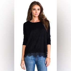 Joie Hilano Sweater with Lace Trim in Caviar sz XS